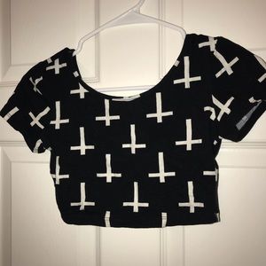 LOVE CULTURE Cross Black & White Crop Top